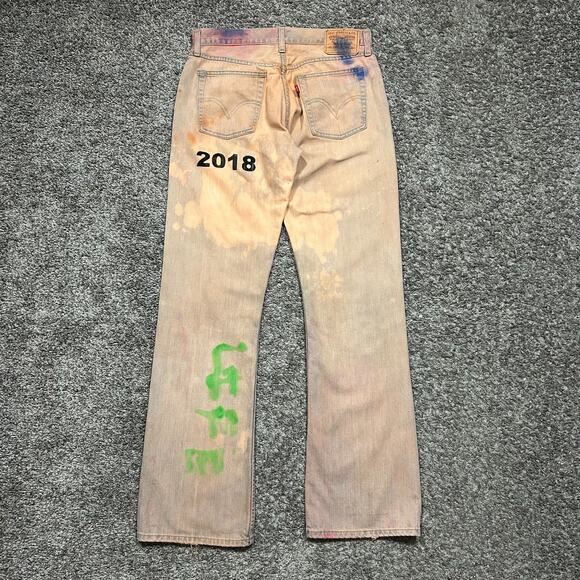 Asspizza Jeans 2018 NYC Pop Up F Life Screenprint Hand Painted 32x34 Dyed - Picture 9 of 12